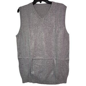 Men's Business Grey V-Neck Sleeveless Sweater Vest Pullover Size Large